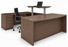 Electric Lift Adjustable Bridge Modern Walnut U-Desk