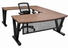 Urban Walnut Steel V-Leg Bow Front U-Shaped Desk