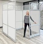 6' x 6' x 7'H White Laminate Modular Office with Clear Glass Front - Starter Cubicle