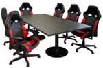 8'x 4' Charcoal Disc Base Table w/6 Black & Red Chairs - Conference Set 