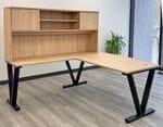 71&quot Beaumont Steel V-Leg Bow Front L-Shaped Desk w/Hutch