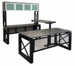 Xdustrial  Series 71&quotW x 107&quotD Executive Black Metal Frame U-Shaped Desk w/ Electric Lift Bridge & Hutch
