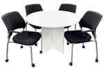 42" Round White Conference Table w/4 Mobile Stacking Chairs - Conference Set