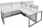 48&quotH TrendSpaces White Laminate 2-Person L-Shaped Washable Cubicle w/Glass