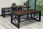 Xdustrial Series 71&quotW x 108&quotD Solid Hardwood Black Metal Frame U-Shaped Desk w/ Electric Lift Bridge