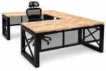 Xdustrial Series 71&quotW x 108&quotD Solid Hardwood Black Metal Frame U-Shaped Desk