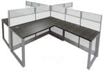 48&quotH TrendSpaces White Laminate 4-Person L-Shaped Washable Cluster Cubicle w/Glass