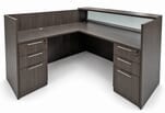 Charcoal Woodgrain L-Shaped Reception Desk w/Frosted Glass Panel