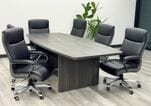 8' Charcoal Boat-Shaped Conference Table w/6 Black and Charcoal Leather Chairs
