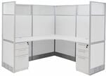 72&quot x 72&quot x 67&quotH White Laminate Washable L-Shaped Office Cubicle w/Files - Starter Unit
