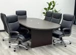 8' Mocha Oval Racetrack Conference Table w/6 Black and Charcoal Leather Chairs