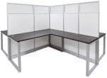  67&quotH TrendSpaces White Laminate 4-Person L-Shaped Washable Cluster Cubicle w/Glass