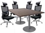 6' x 4' Modern Walnut Disc Base Conference Table with 4 Mesh Back Chairs Set