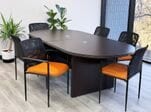 8' Mocha Oval Racetrack Table w/6 Orange Mesh Stacking Chairs - Conference Set