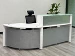 92&quotW Glass Top Modular Reception Desk with Small Curved Extension in White