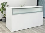 71&quotW Rectangular White Reception Desk w/Frosted Glass Panel