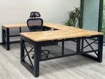 Xdustrial Series 71&quotW x 108&quotD Solid Hardwood Black Metal Frame U-Shaped Desk