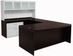Mocha Bow Front Conference U-Desk w/Glass Door Hutch
