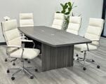 8' Charcoal Boat-Shaped Conference Table w/6 Cream Leather Chairs