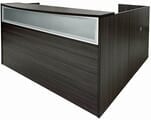 Charcoal Woodgrain L-Shaped Reception Desk w/Frosted Glass Panel