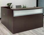 Mocha L-Shaped Reception Desk w/Frosted Glass Panel
