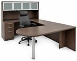 Modern Walnut Peninsula U-Desk w/Hutch