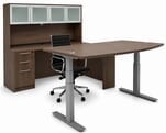 Electric Lift Adjustable Height Modern Walnut U-Desk w/Hutch