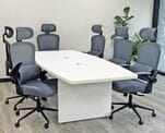 8' White Boat Shaped Table w/6 Mesh Chairs with Flip Up Arms in Gray or Black