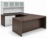 Mocha Bow Front Conference U-Desk w/Glass Door Hutch