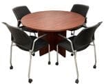 48" Round Cherry Discussion Table w/4 Mobile Stacking Chairs - Conference Set