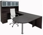 Charcoal Woodgrain Laminate Peninsula U-Desk w/Hutch