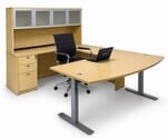 Maple Electric Lift Adjustable Height  U-Desk w/Hutch