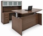 Adjustable Height Bow Front U-Shaped Desk w/Hutch in Modern Walnut