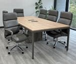 8' Contrasts Rustic Conference Table w/ 6 Gray Leather Chairs Set