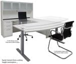 White Electric Lift Adjustable Height U-Desk w/Hutch