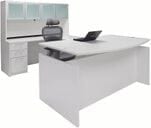 Adjustable Height Bow Front U-Shaped Desk w/Hutch in White