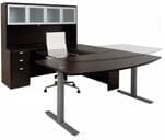 Mocha Electric Lift Adjustable Height  U-Desk w/Hutch
