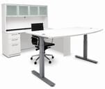  White Electric Lift Adjustable Height U-Desk w/Hutch