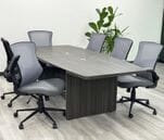 8' Charcoal Boat-Shaped Conference Table w/6 Gray Mesh Chairs