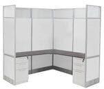 6' x 6' x 7'H White Laminate Washable Complete L-Shaped Office Cubicle w/Files - Starter Unit