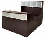 Mocha U-Shaped Reception Desk w/Frosted Glass Panel & Hutch