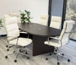 8' Mocha Oval Racetrack Table w/6 High Back Cream Leather Chairs - Conference Set