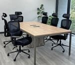8' Contrasts Rustic Conference Table w/ 6 LineaForm Ergo Mesh Chairs Set