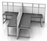 67&quotH TrendSpaces White Laminate 2-Person L-Shaped Washable Cubicle w/Glass