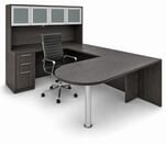 Charcoal Woodgrain Laminate Peninsula U-Desk w/Hutch
