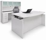 Adjustable Height Bow Front U-Shaped Desk w/Hutch in White