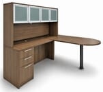 Modern Walnut Peninsula L-Shaped Desk w/Hutch