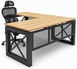 Xdustrial Series 66&quotW x 78&quotD Solid Hardwood Black Metal Frame L-Shaped Desk