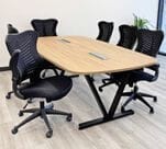 8' Beaumont Steel V-Leg Conference Table with 6 Black CurvForm Chairs Set