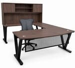 Columbia Walnut Steel V-Leg Bow Front U-Shaped Desk with Hutch